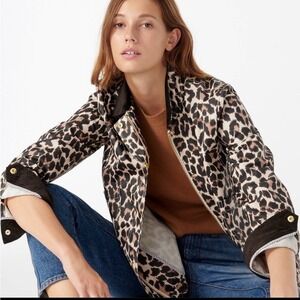 NWT J. Crew Leopard Print Rain Jacket Barn Jacket w/ Corduroy Collar
